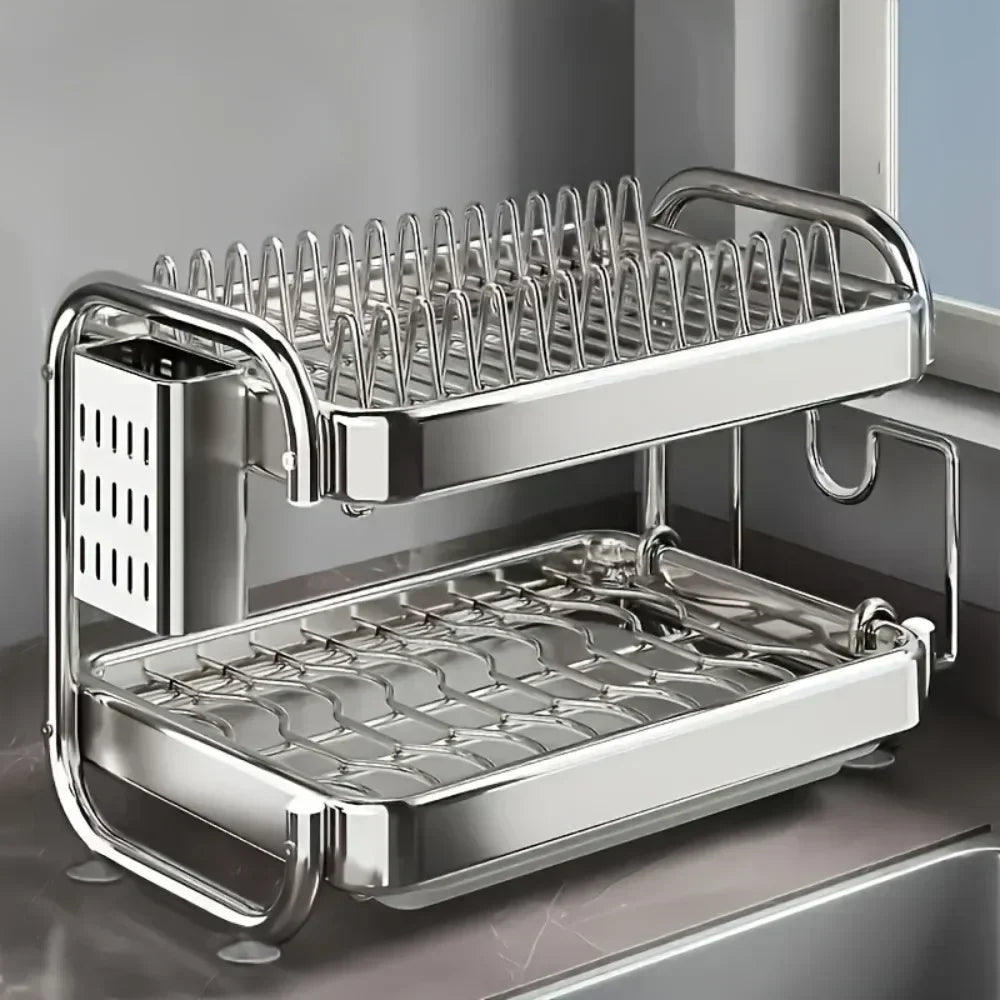 New C Type Dish Drying Rack 304 Stainless Steel Rustproof Kitchen Organizer Rack Bowl Drain Rack Kitchen Storage Shelf