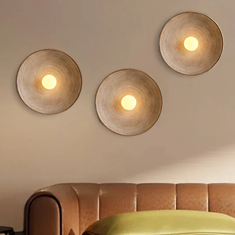 Nordic Creative Retro Round Wall Lamp Wabi-sabi Resin Sconces for Living Room Bedroom Bedside Hotel Corridor Decor Lighting