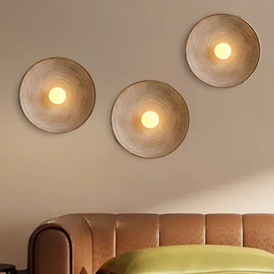 Nordic Creative Retro Round Wall Lamp Wabi-sabi Resin Sconces for Living Room Bedroom Bedside Hotel Corridor Decor Lighting