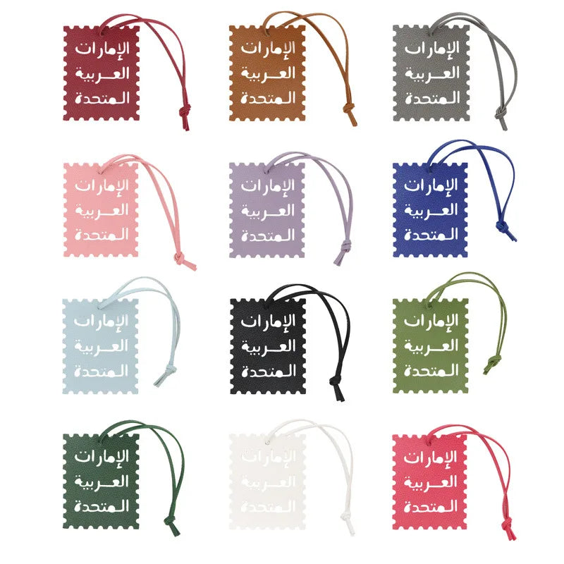 Square Leather UAE Letter Pendant Arabic Travel Label Hanging Ornament Women's Handbag Bag Pendant Personalized Creative Gift