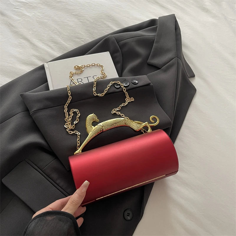 Animals Leopard Metal Handle Evening Clutch Bag Trendy Party Purse Lady High Quality Acrylic Shoulder Crossbody Bag Mini Handbag