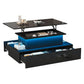 High‑Gloss Black Coffee Table 90×55×41cm, App‑Controlled RGB LED Light, Handle‑Less Click‑to‑Open Drawers, Silent‑Glide Extendable Top with Hidden Storage, Particle Board Multi‑Function Living Room Table Max L
