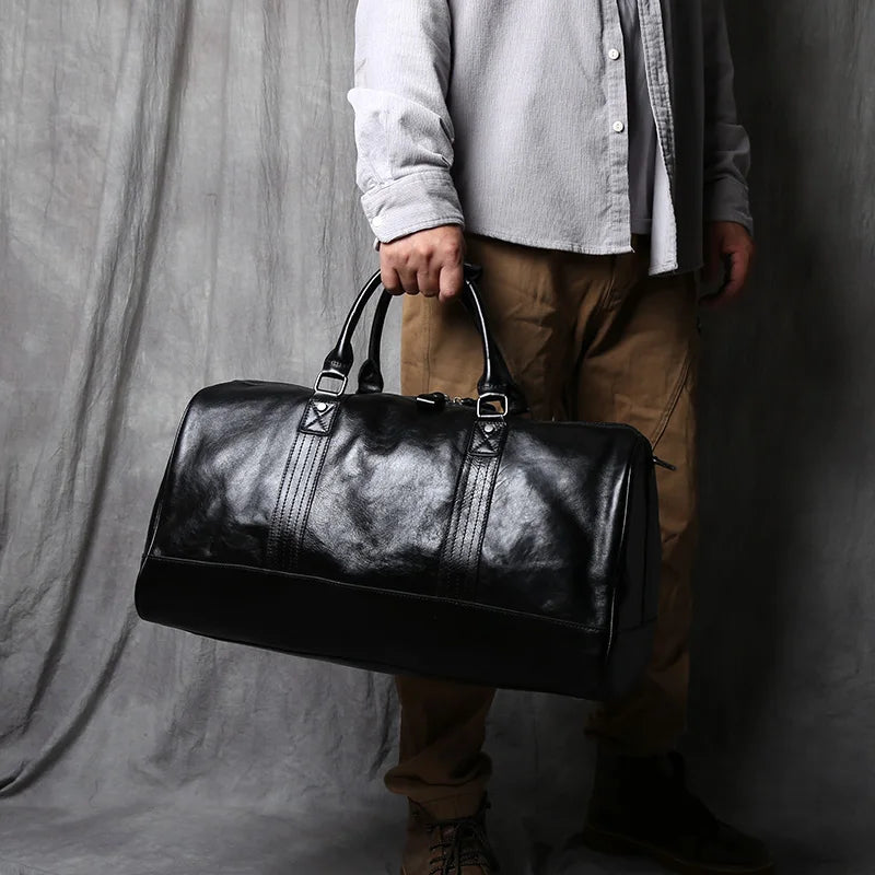 NZPJ Genuine Leather Men Travel Bag Natural Cowhide Handbag Casual Crossbody Bag Large Capacity Luggage Bag For 16 Inch Laptop