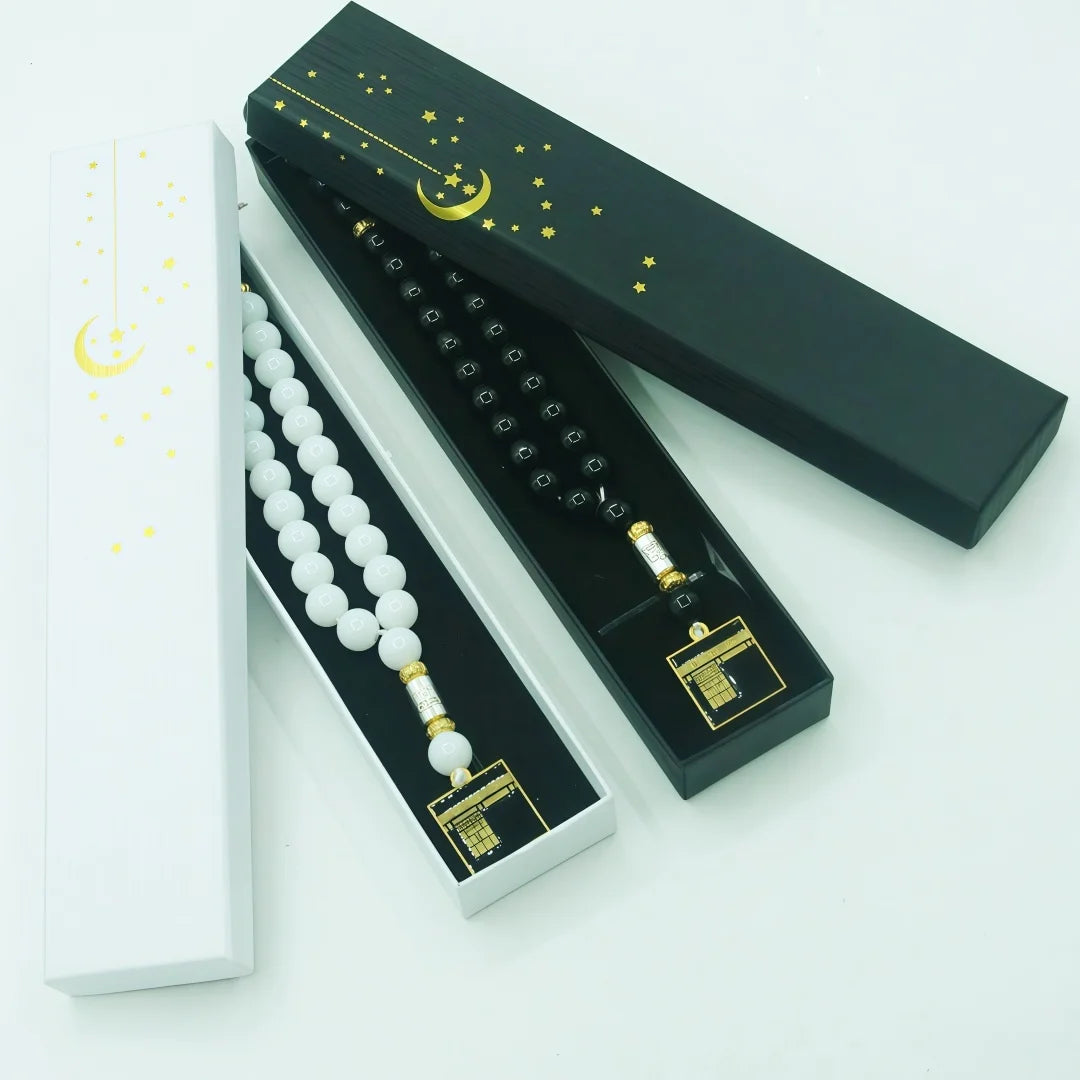 Imitation Agate Kaaba‑themed 33‑Bead 10mm Prayer Bead Gift Set, Portable Travel Hand‑Held Counting & Decorative Kit