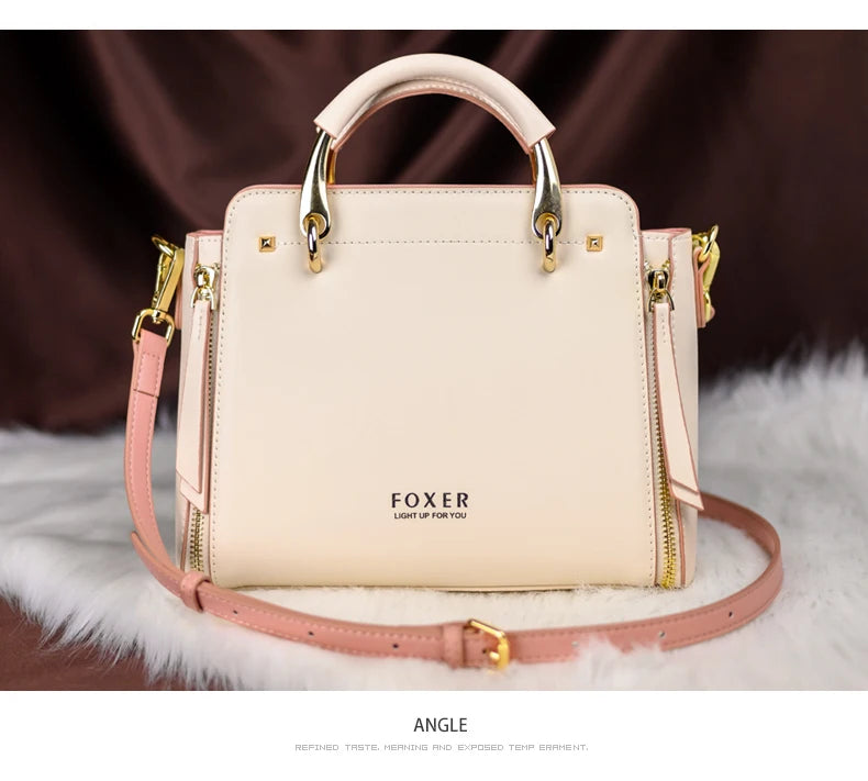 FOXER Split Leather Women Shoulder Bag Elegant Handbag 2025 Autumn Winter Female Large Tote Bag Luxury Design Crossbody Purse