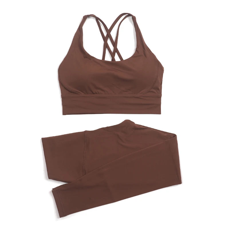 SOISOU Nylon Yoga Set Women's Tracksuit Gym Fitness Set Woman 2 Pieces Leggings Sports Bra Breathable Sportwear Woman Clothes