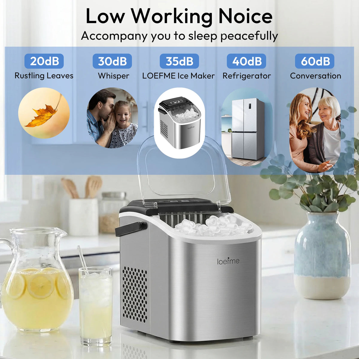 LOEFME 12kg/24h Portable Ice Maker 6 Mins/9pcs Ice Cubes Bullet Shaped Ice Maker Fully Automatic Cleaning Ice Machine for Home
