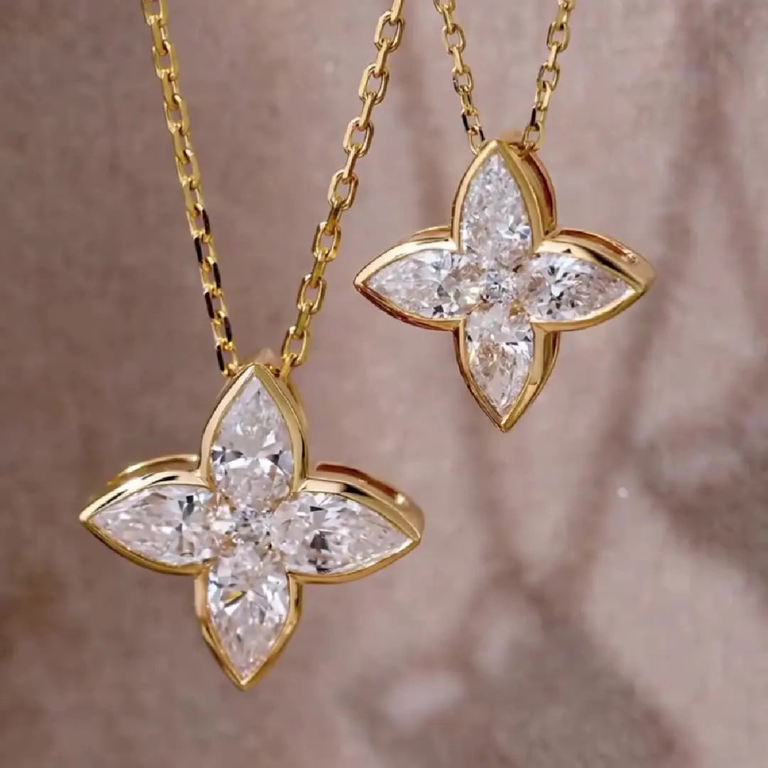 MUXIFC Full Moissanite Pendant Necklaces Fashion Flower Pear/Round Cut Diamond Neck Chain S925 Silver Wedding GRA Jewelry Gifts
