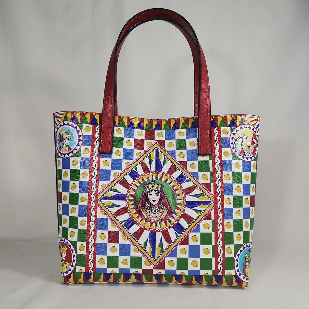 Italy Luxury Print Travel Shoulder Bag Floral Textured-Leather Shopper Tote large tote bag famous brand bag women girl handbag
