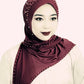 Convenient Instant Hijab Pullover Beaded Scarf Malay Shawl Women's Solid Color Headscarf (One Cap Gift)