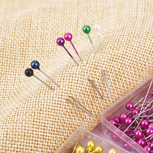 Pack of 100 colourful round pearl-head sewing pins for dressmaking