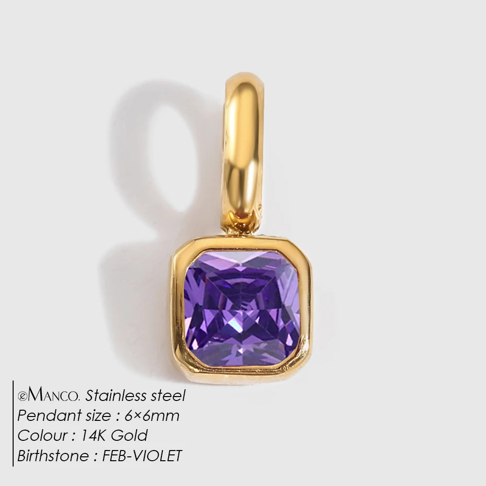 EMANCO Stainless Steel Classic Octagon Birthstone Charms 14K Gold Plated Pendant For DIY Jewelry Making Necklace