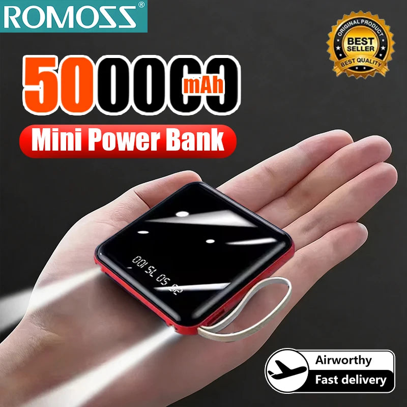 ROMOSS 500000mAh Power Bank Built in 4 Cables Portable Super Fast Charging Digital Display External Battery For iPhone Samsung