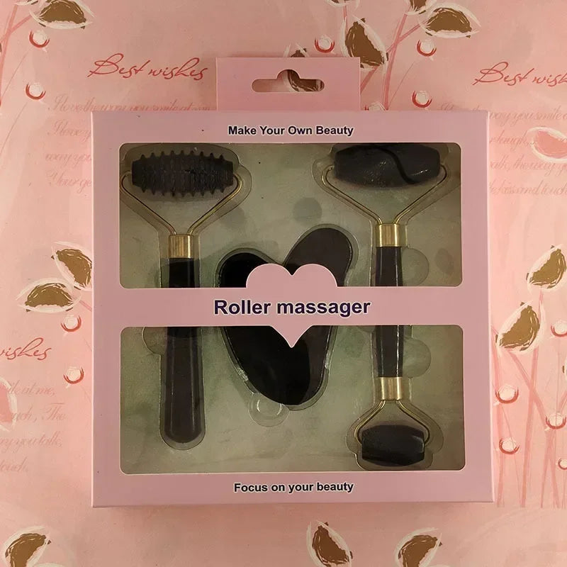 3Pcs Gua Sha Scraper Board Roller Massage Guasha for Face Neck Skin Lifting Wrinkle Remover Beauty Face Care SPA Massage Set