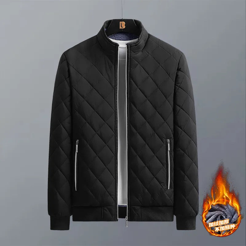 Autumn Winter Bomber Jacket Men Diamond Pattern Fleece Lined Casual Jacket Men Fashion Clothing 2026 Brand New Slim Fit Coat