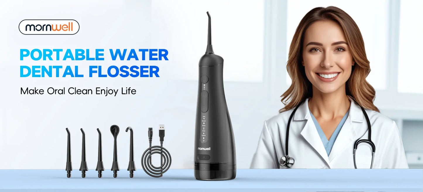 Portable Oral Irrigator with 5 Jet Tips , 5 Cleaning Modes of 3 water pressure , 300ml Water Tank IPX7 Waterproof Water Flosser