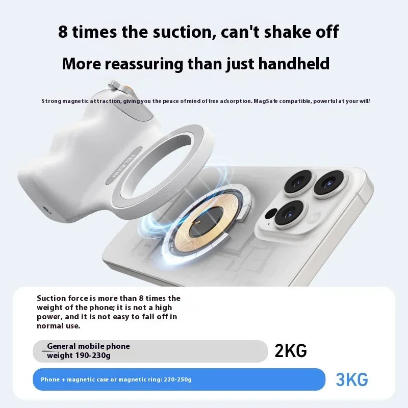 Magnetic Mobile Phone Photography Handle with Remote Control Zoom Feature Vlog Tool Camera Aid for Smartphones