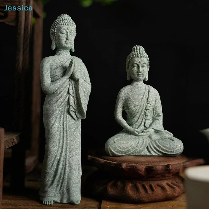 ♥Buddha Statue Set – Sandstone Finish, Various Poses, Zen Home Decor for Meditation & Spiritual Space