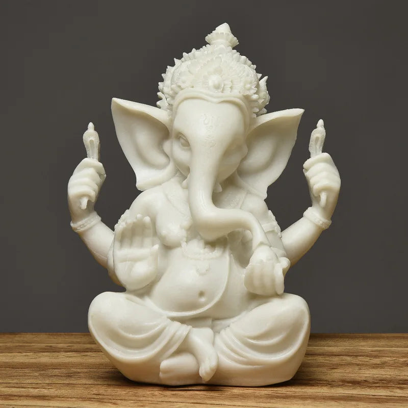 Hindu Ganesha Buddha Elephant Statue Golden Sandstone Ganesha Figurine Tabletop Decoration Ornament Elephant Figurine Home Decor