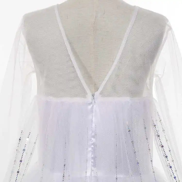 Birthday Kid Girls Cosplay White Elsa Mesh Costumes Snow Queen Elsa Princess Long Dress Halloween Party Carnival Clothes Vestido