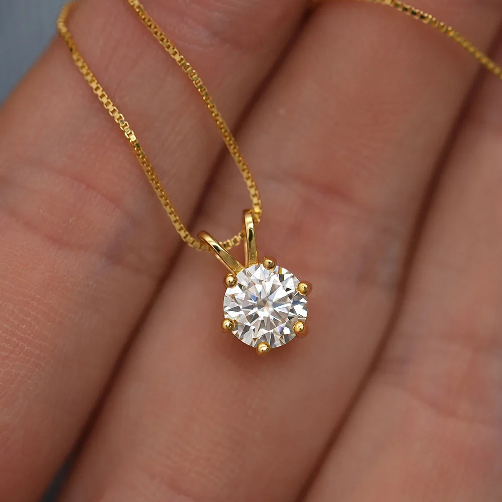 PureNew 1-5ct Classic Full Moissanite Necklace For Women S925 Silver Plated 18k Gold D Color VVS1 Women's Moissanite Chain Gift