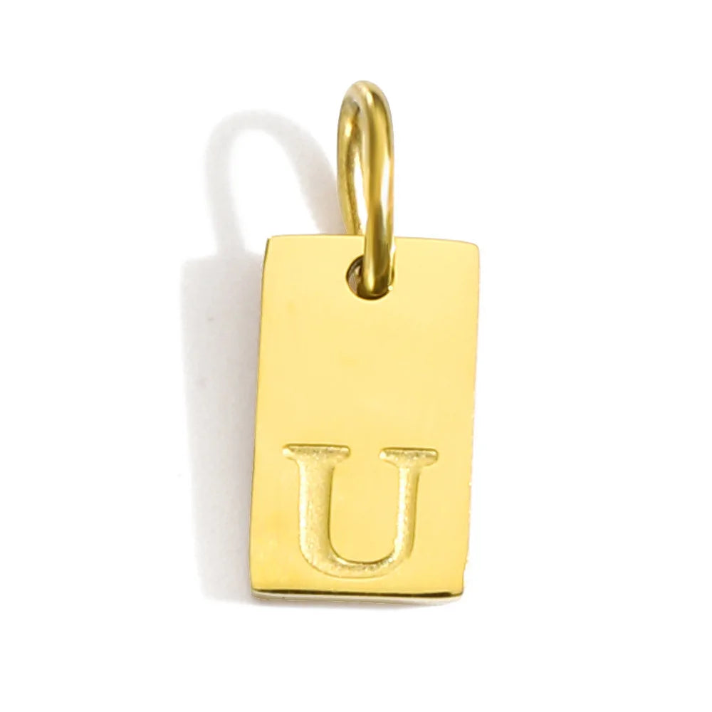 Polished Stainless Steel Square Gold Color Pendant Hang 26 Letters DIY Bracelet Pet Collar Necklace Jewelry Making