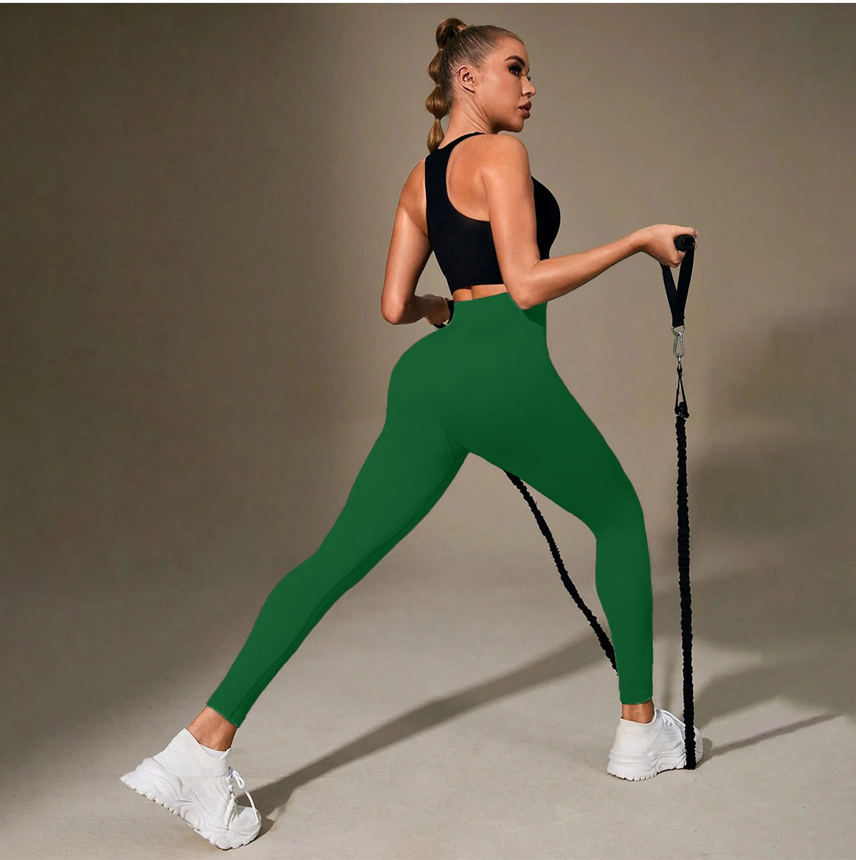 Women's High Waisted Ribbed Yoga Pants - Solid Color Stretchy Tummy Control Workout Leggings for Fitness Gym Lounge & Daily Wear