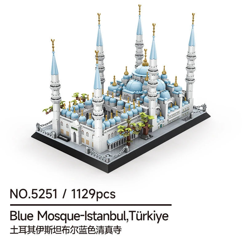 Middle East Islamic Landmarks Building Blocks Set – Mecca Madinah Istanbul Blue Jerusalem Mosques Model Kit,Decor Gift for Adult
