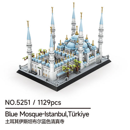 Middle East Islamic Landmarks Building Blocks Set – Mecca Madinah Istanbul Blue Jerusalem Mosques Model Kit,Decor Gift for Adult