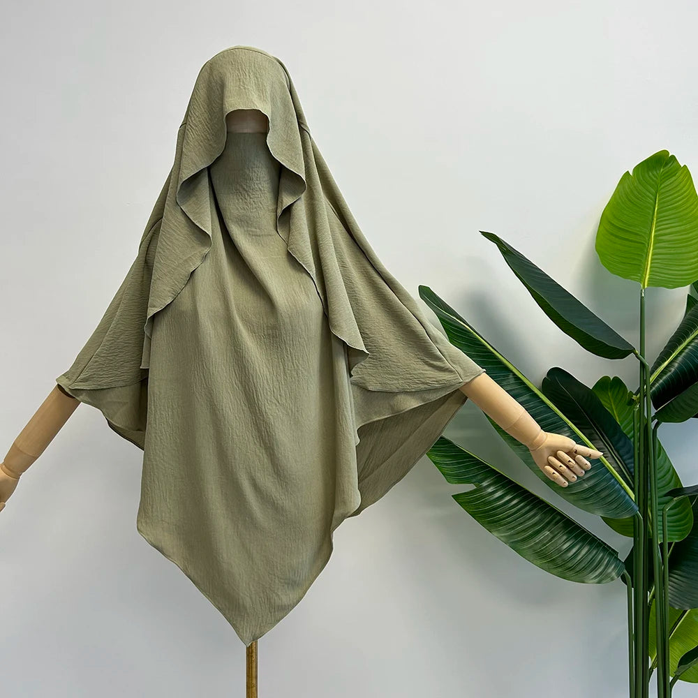Cape Khimar with Niqab Straps Jazz Crepe Triangle Islamic Muslim Women Wholesale Ramadan Tie Back Prayer Hijab