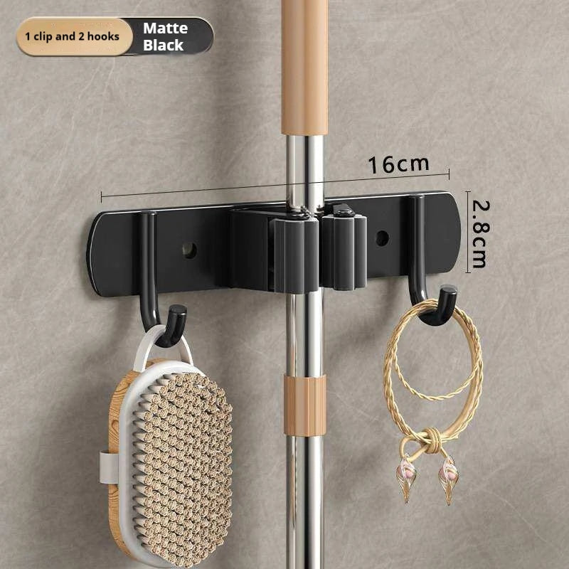 Stainless Steel Mop Broom Holder Wall Mounted No-Drilling Self Adhesive Heavy Duty Utility Storage Rack Garage Garden Organizer