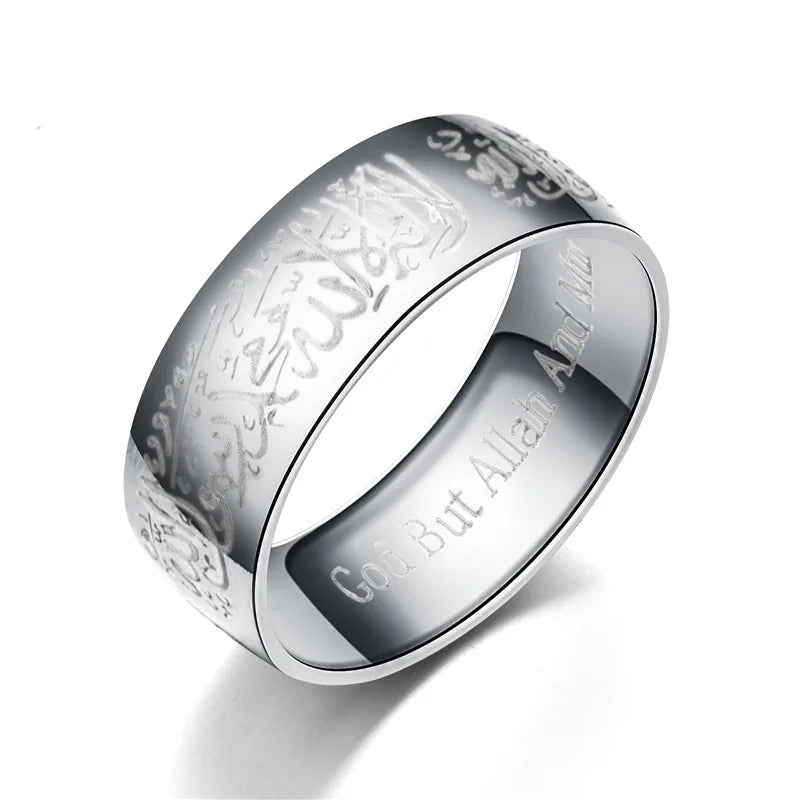 Trendy Titanium Steel Quran Messager Rings Muslim Religious Islamic Words Men Women Vintage Bague Fashion Ring