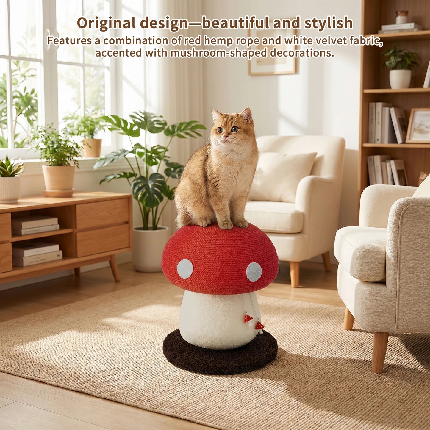 Mushroom Shape Sisal Rope Cat Scratcher, Durable Climbing Post & Play Toy for Indoor Cats, Non-Shedding Scratching Pole