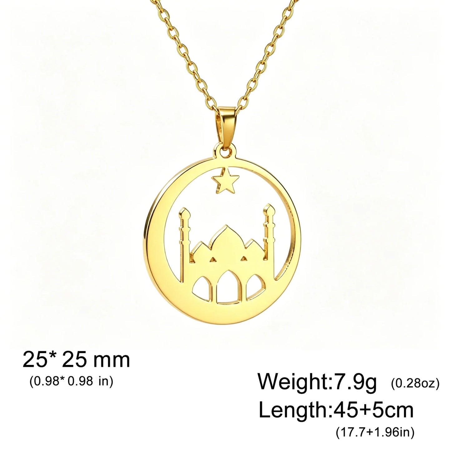 Mosque Crescent Star Necklace Stainless Steel Islamic Jewelry Muslim Eid Ramadan Pendant Gifts Her Minimalist Religious Neckwear