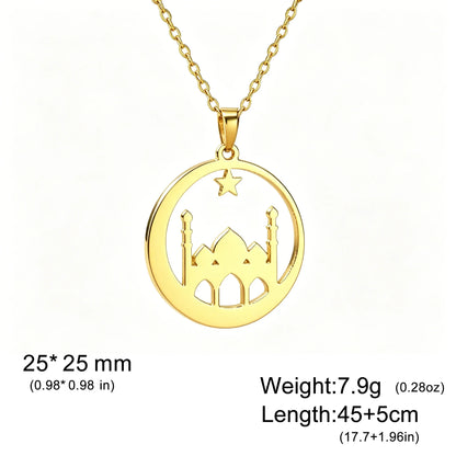 Mosque Crescent Star Necklace Stainless Steel Islamic Jewelry Muslim Eid Ramadan Pendant Gifts Her Minimalist Religious Neckwear