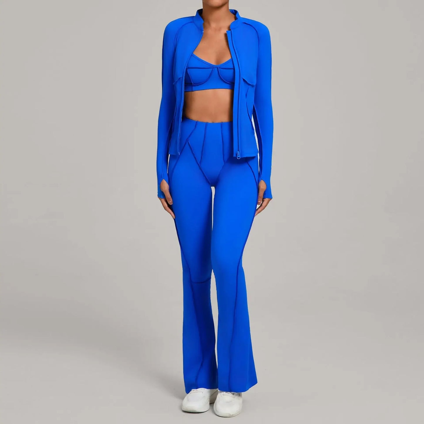 3PCS Women's Seamless Yoga Sets Sports Jackets Bra Flared-pants Suits Slim Fit Hip-Lifting Tracksuits Fitness Gym Workout Sets