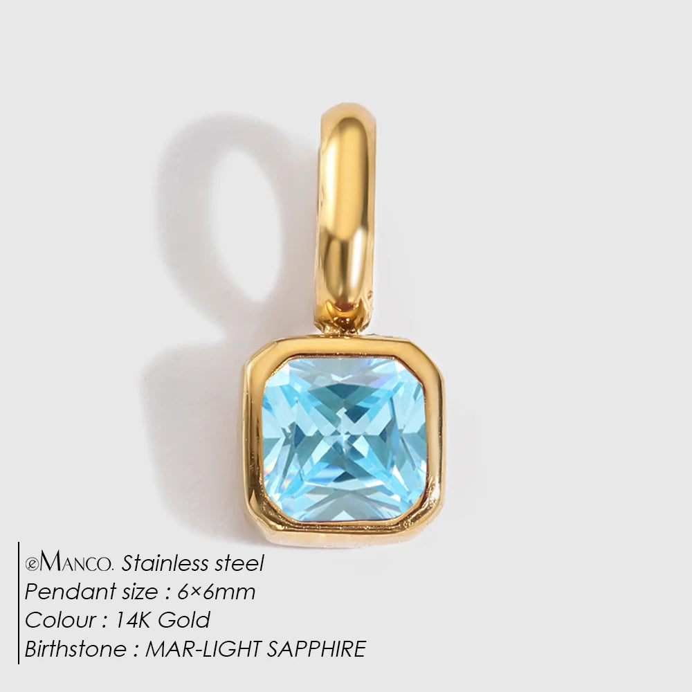 EMANCO Stainless Steel Classic Octagon Birthstone Charms 14K Gold Plated Pendant For DIY Jewelry Making Necklace