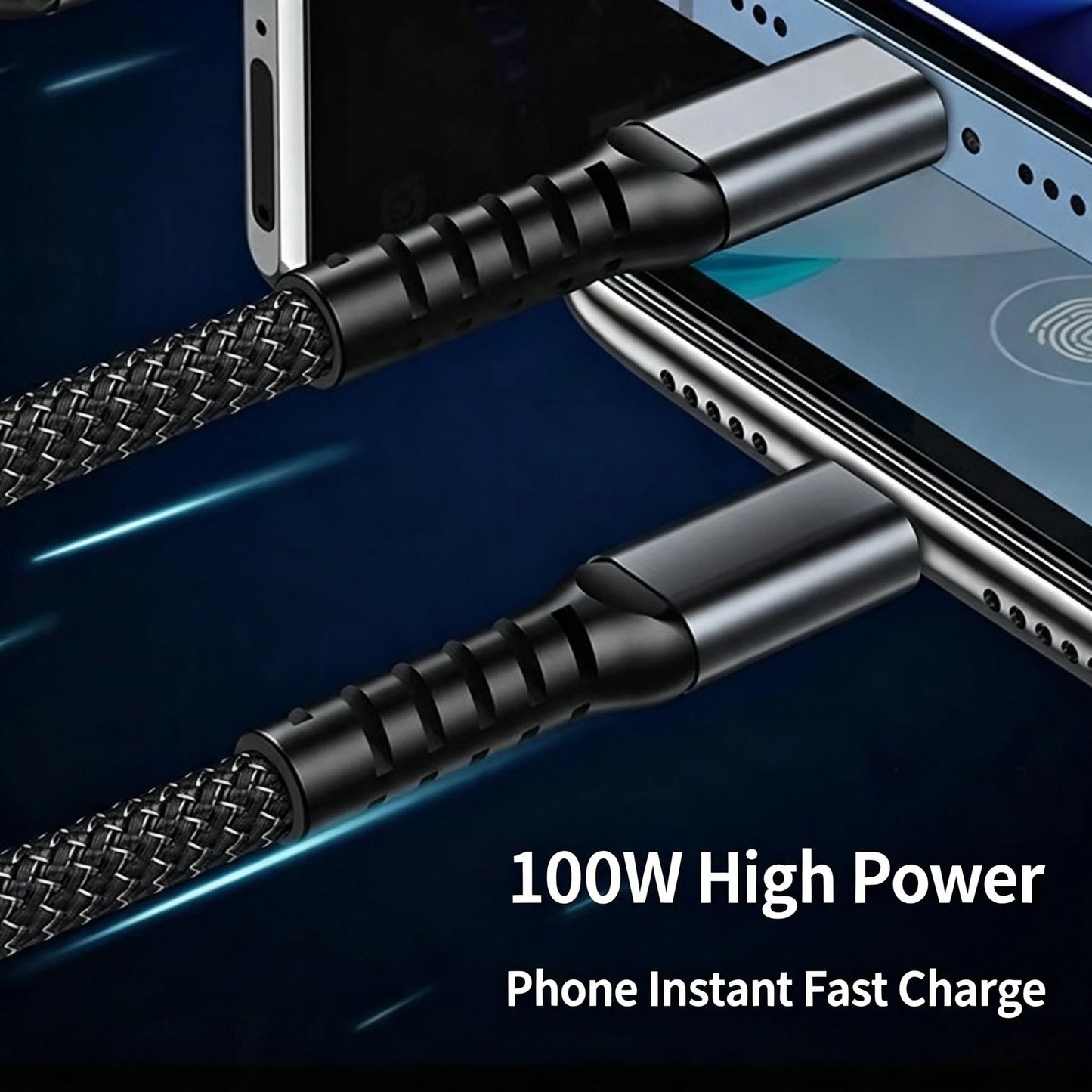 3-In-1 Super Fast Charging Cable, 3-In-1 Charging Cable With Transparent Illuminated Braided Nylon Wire, Fast Charging Data