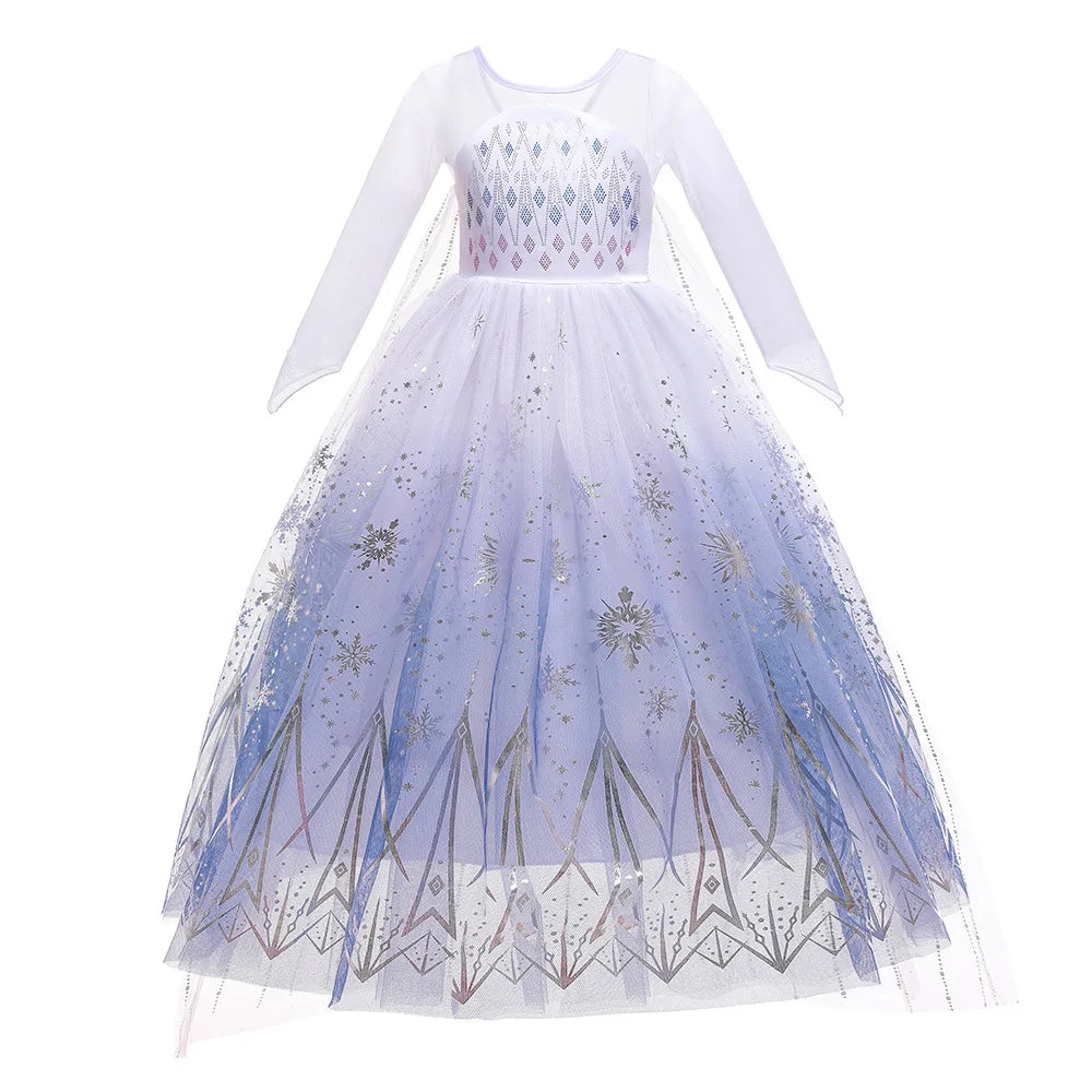 Birthday Kid Girls Cosplay White Elsa Mesh Costumes Snow Queen Elsa Princess Long Dress Halloween Party Carnival Clothes Vestido
