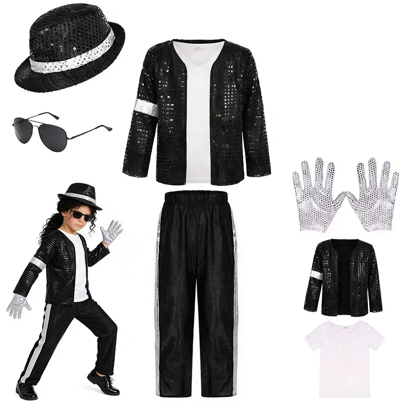 Michael Jackson Kids Clothes Halloween Cosplay Birthday Party Dance Performance Children's Costume Pop Star Boys Girls Outfits