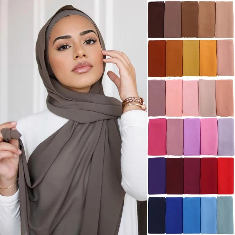 Muslim Chiffon Hijabs For Woman Long Solid Color Head Wrap For Women Shawls Scarves Ladies Muslim Veil Hijab