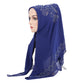 Muslim Square Scarf Women Fashion Rhinestone Hijab Arab Headwrap Turban Headband Pearl Chiffon Islamic Headscarf  Free Pin