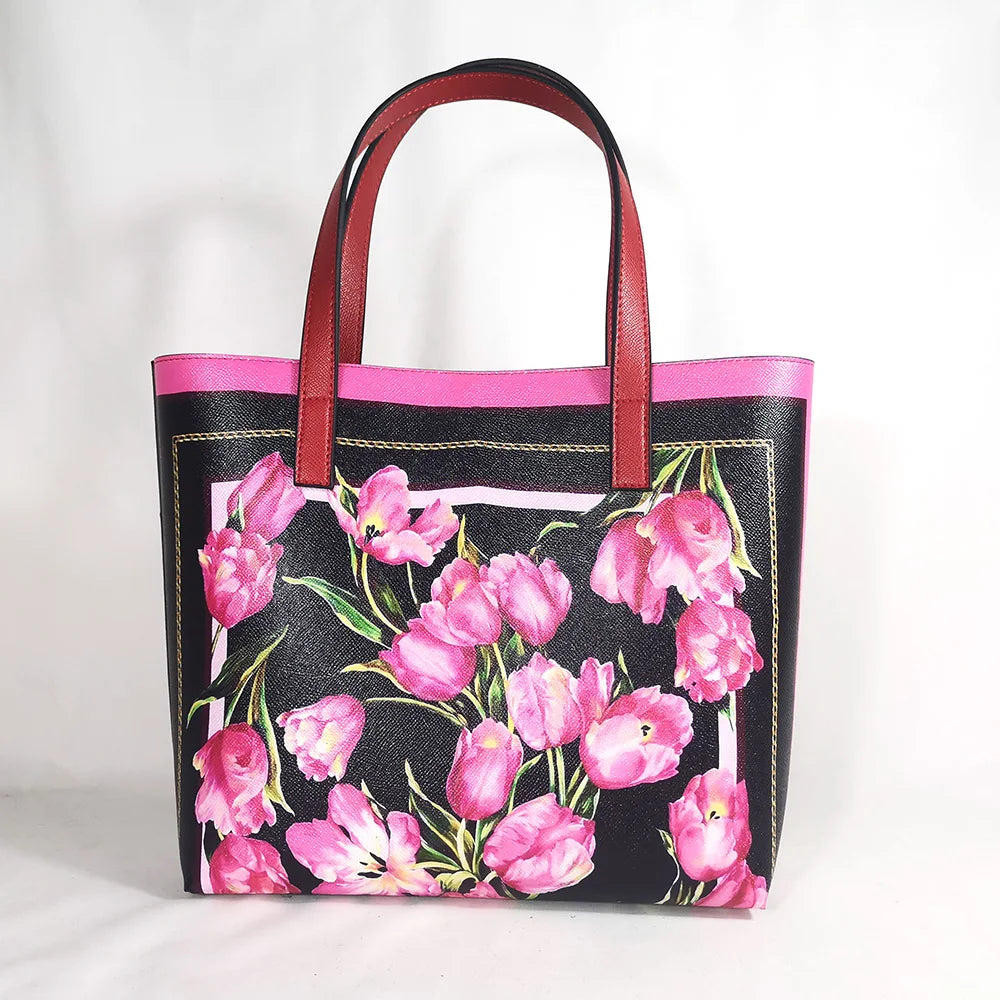Italy Luxury Print Travel Shoulder Bag Floral Textured-Leather Shopper Tote large tote bag famous brand bag women girl handbag