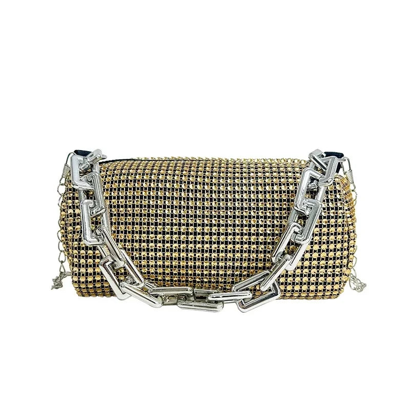 New Outdoors Allover Rhinestone Bucket Bag, Glitter Chain Prom Purse, Women's Mini Crossbody Bag (6.3*3.54) Inch