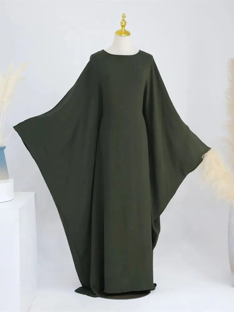 Ramadan Eid Soft Crepe Khimar Batwing Abaya Dubai Islam Muslim Modest African Dresses For Women Kaftan Kebaya Robe Femme Musulma