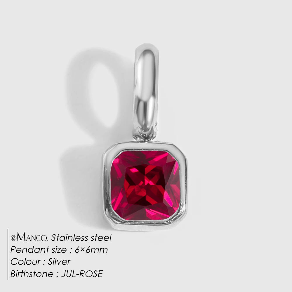EMANCO Stainless Steel Classic Octagon Birthstone Charms 14K Gold Plated Pendant For DIY Jewelry Making Necklace
