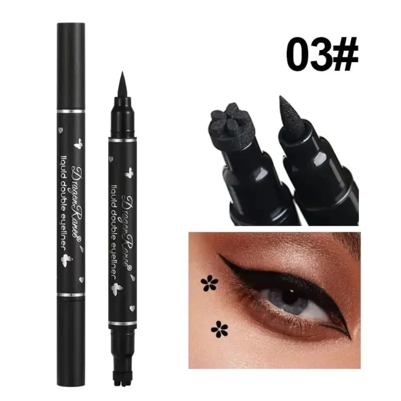 2 in 1 Black Eyeliner Stamp Waterproof Sweat-proof Dual-ended Liquid Eyeliner Quick Dry Easy Applying Eyeliner Pen Lazy Makeup