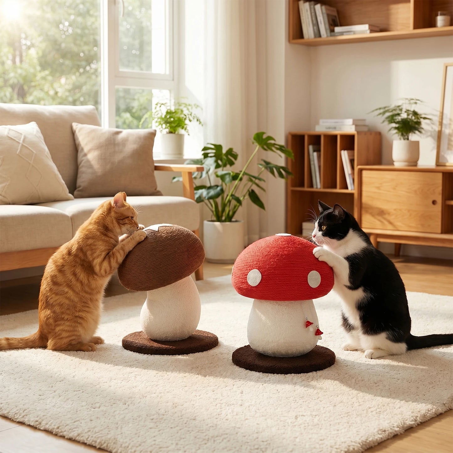 Mushroom Shape Sisal Rope Cat Scratcher, Durable Climbing Post & Play Toy for Indoor Cats, Non-Shedding Scratching Pole