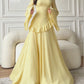 Cream-Colored Round-Neck, Flared Long-Sleeve, Ruffled Waist, Slim-Fit Chiffon Long Dress, Gentle and Modest Wedding Muslim Banquet Evening Gown