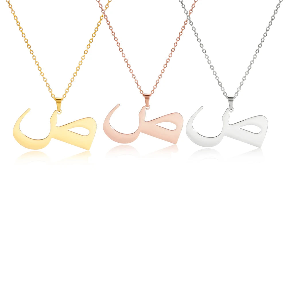 EUEAVAN Arabic Letter Pendant Necklace for Women Men Stainless Steel Arab Initial Alphabet Necklaces Lucky Amulet Muslim Jewelry